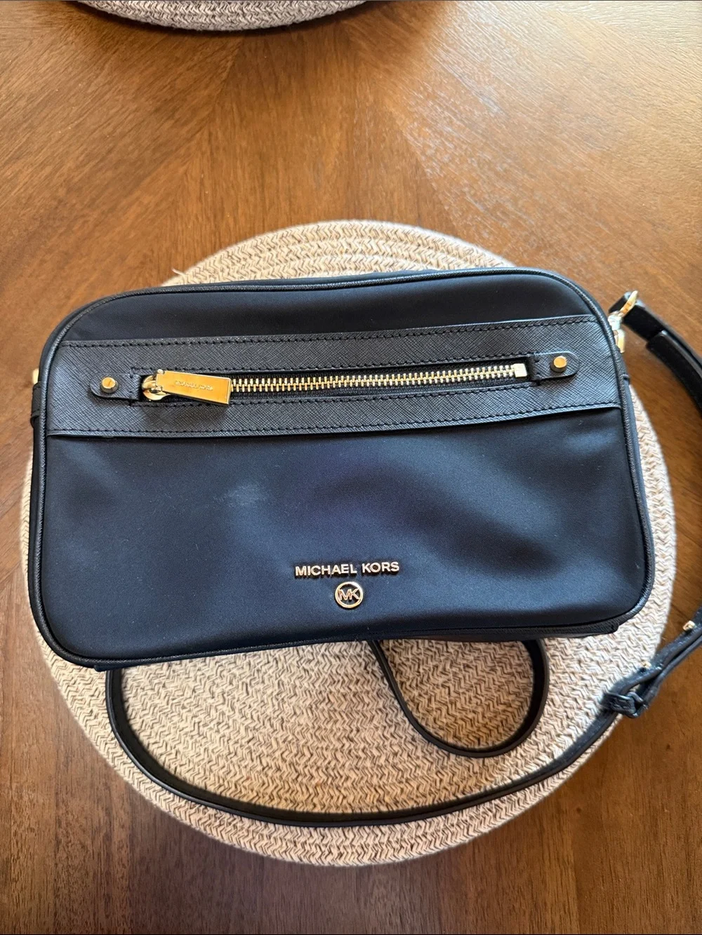 Michael Kors Nylon Black Crossbody Bag with Gold Accents
